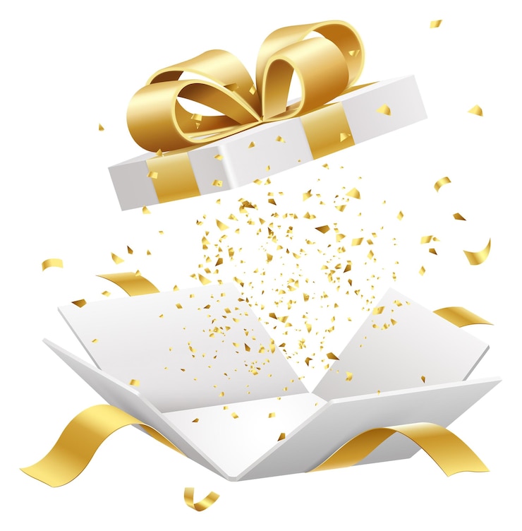 Foto symbol zum öffnen des geschenkbox-goldbandes