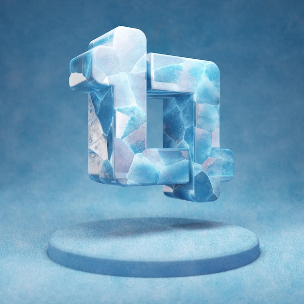 Symbol zuschneiden. Gebrochenes blaues Eiserntensymbol auf blauem Schneepodest. Social Media-Symbol für Website, Präsentation, Designvorlagenelement. 3D-Rendering.