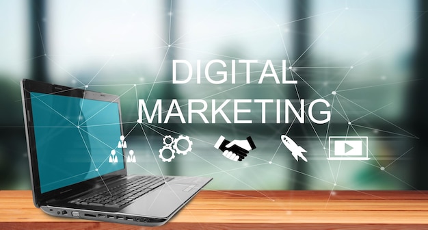 Symbole und Netzwerk für digitales Marketing