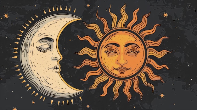 Symbolische Elemente Sonne und Mond flaches Design Frontansicht himmlisches Gleichgewicht Thema Animation lebhaft
