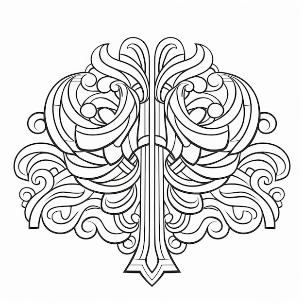 Foto symmetrisches blatt-design malseite mit fett gefärbten linien und hellen schatten