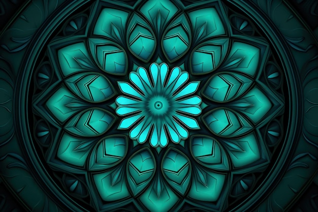 Symmetrisches Hintergrundmuster mit türkisfarbenem Kreis ar 32 v 52 Job-ID a776b2801b5e428d94afbfc83e5dc629