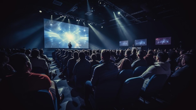 Symposium für Wirtschaft und Unternehmertum. Publikum im Konferenzsaal. Erstellt mit generativer KI-Technologie