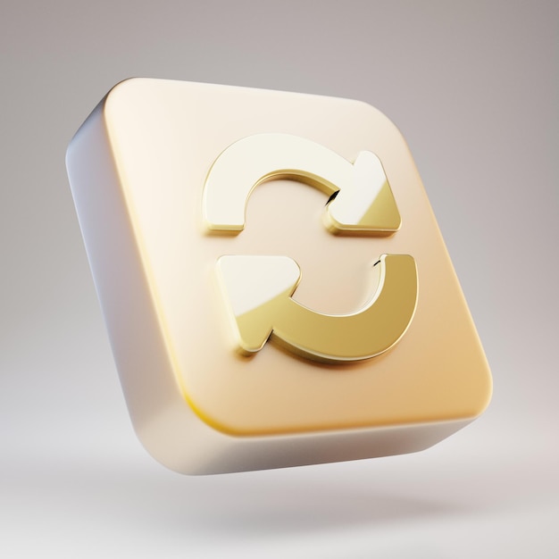 Synchronisierungssymbol. Goldenes Sync-Symbol auf mattgoldener Platte. 3D-gerendertes Social Media-Symbol.