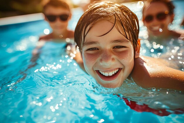 Synchronized Smiles Family Wasserspiel im sonnigen Hinterhof