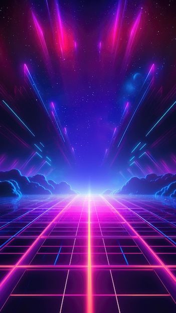 Synthwave 80s 90s fundo de néon Blue Purple Retro ilustração cyberpunk formato social do Instagram