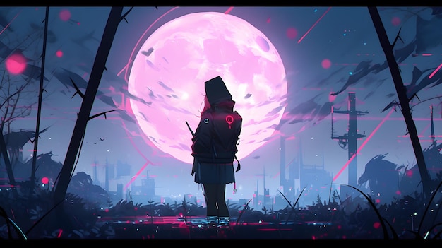 Synthwave anime manga garota lofi design de papel de parede de fundo