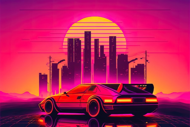 Synthwave-Auto in der Stadt