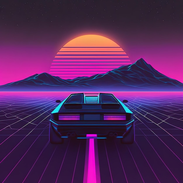 Foto synthwave-auto retrowave-auto im stil von 1980