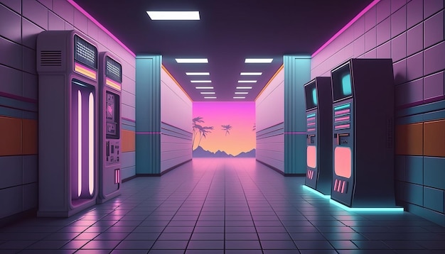 Synthwave design retrô dos anos 80 Estilo de fundo retrô detalhado dos anos 80 AI