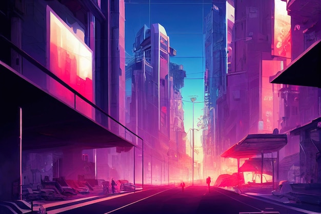 Synthwave futuristische Stadt Retro-Welle rosa Stadtillustration