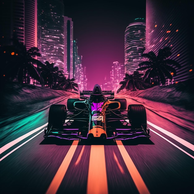 Synthwave halloween fórmula 1 corrida de carros Generative AI