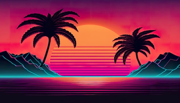 Synthwave-Inselstrand Kreative Illustration Ai Generate