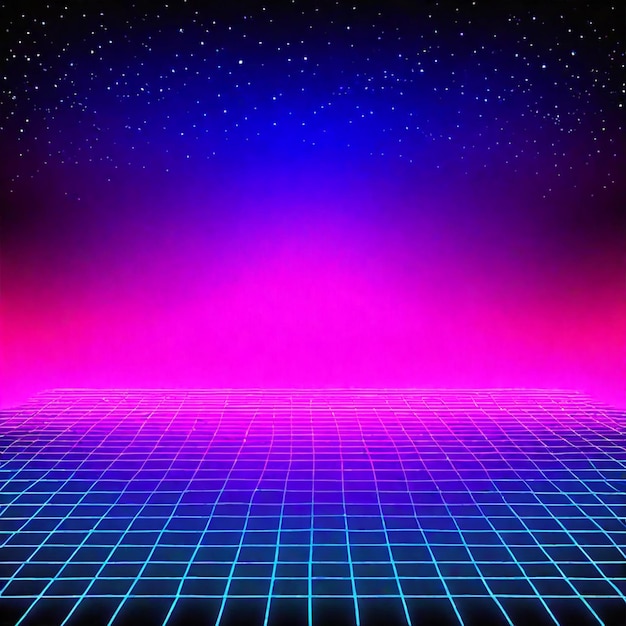 Foto synthwave-neon-retro-wellen-dampfwellen überwinden die landschaft im hintergrund