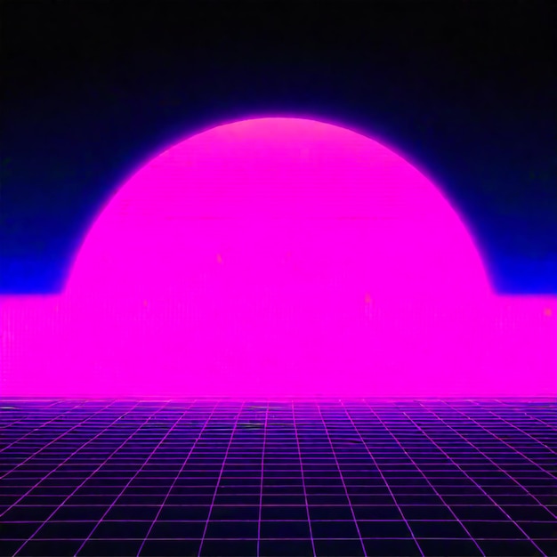 Foto synthwave-neon-retro-wellen-dampfwellen überwinden die landschaft im hintergrund