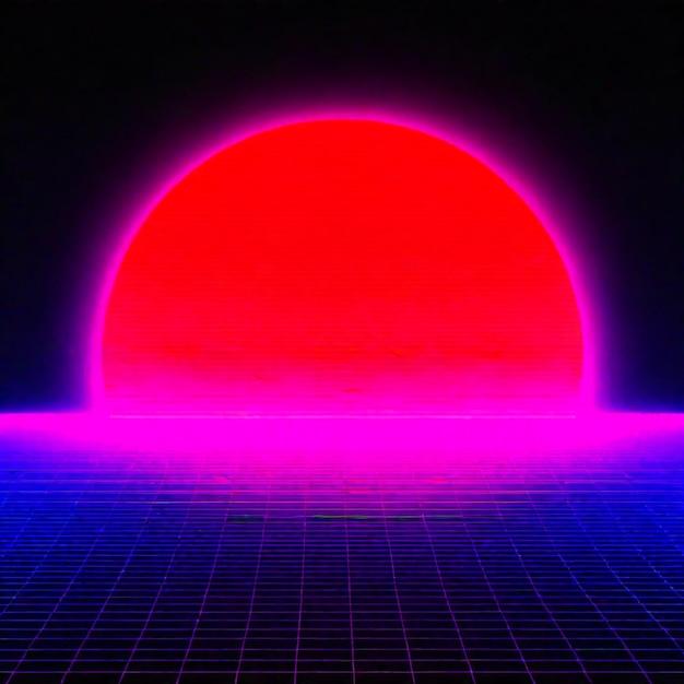 Foto synthwave-neon-retro-wellen-dampfwellen überwinden die landschaft im hintergrund