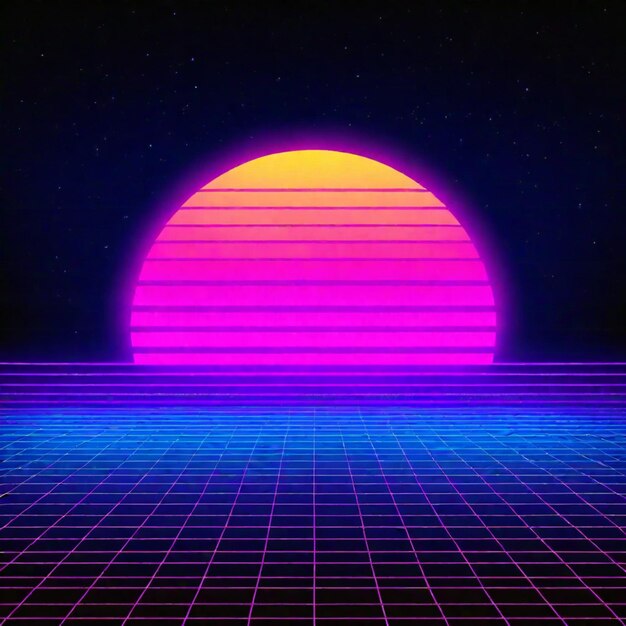 Foto synthwave neon retrowave vaporwave ultrapassar a paisagem de fundo