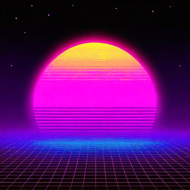 Foto synthwave neon retrowave vaporwave ultrapassar a paisagem de fundo