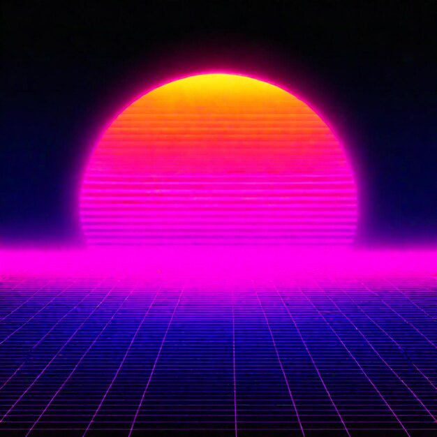 Synthwave neon retrowave vaporwave ultrapassar a paisagem de fundo