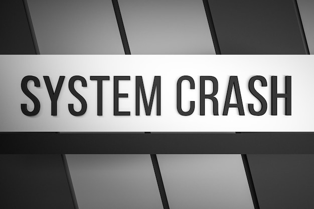 SYSTEM CRASH palabra de texto System crash banner metálico concepto 3D render
