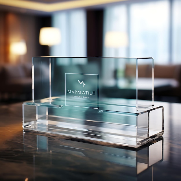 Szene aus Glas-Visitenkartendesign mit Schönheit, transparentem, luxuriösem, teurem, kreativem Standmodell