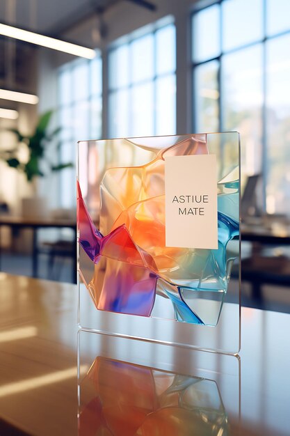 Foto szene aus glas-visitenkartendesign mit schönheit, transparentem, luxuriösem, teurem, kreativem standmodell