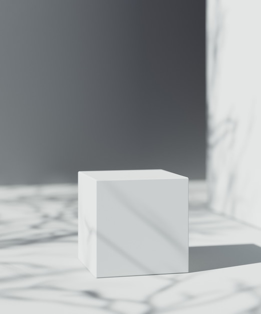 Foto szene der präsentation von naturkosmetikprodukten. ourdoor-platzierung. white cube für produktplatzierung. 3d-illustration blog-inhalte