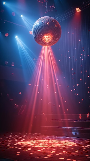 Szene in Neonlichtern und Spotlights mit Disco-Ball