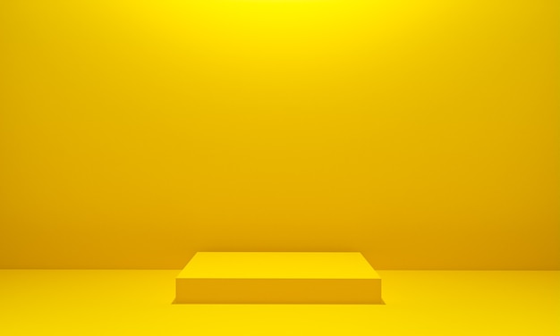 Szene mit gelbem Farbpodium für Mock-up-Präsentation im Minimalismus-Stil mit Kopierraum, 3D-Rendering abstraktes Hintergrunddesign