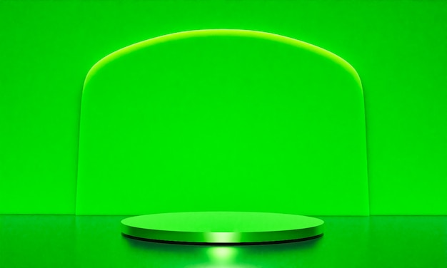 Szene mit grünem Farbpodium für Mock-up-Präsentation im Minimalismus-Stil mit Kopienraum, 3D-Rendering abstraktes Hintergrunddesign