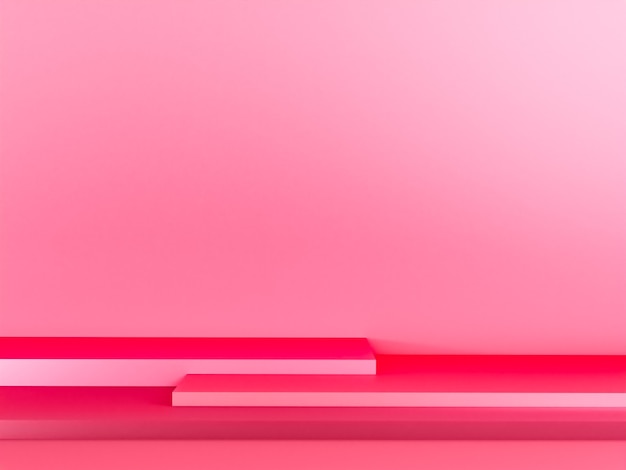 Szene mit rosafarbenem Podium für Mock-up-Präsentation im Minimalismus-Stil mit Kopierraum, 3D-Render abstraktes Hintergrunddesign
