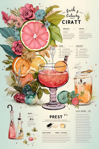 Foto szene von craft-cocktail-rezepten mit einer lebendigen und eklektischen farbe pal poster menü flyer design art