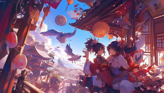 Szenen glücklicher Lächeln, Liebe und Feiern in farbenfrohen Manga- und KI-Illustrationen des Schullebens