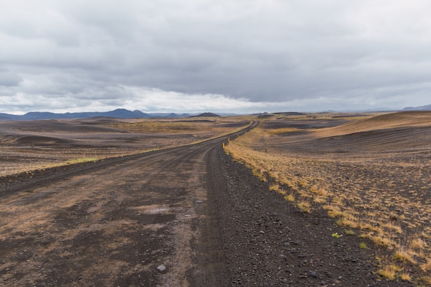 Foto szenische landschaftsansicht der isländischen straße und schöne flächenansicht der natur im sommer