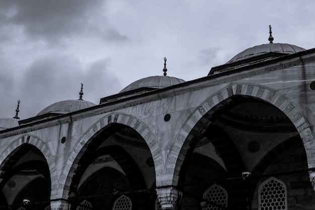 Szenische Schwarzweiss-Ansicht der schönen Blauen Moschee in Istanbul