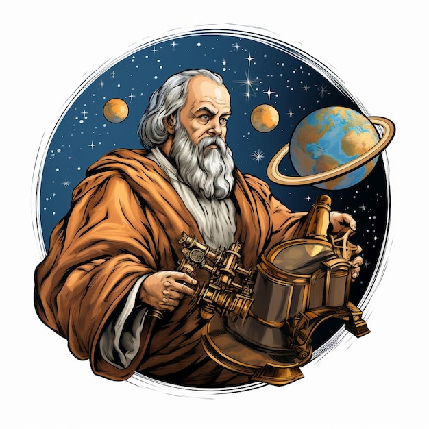 T-shirt adhesivo de Galileo Galilei diseño ilustración de la camiseta