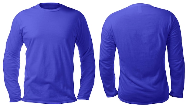 T-shirt azul de mangas longas mock up vista dianteira e traseira modelo de espaço de cópia de design de camisa