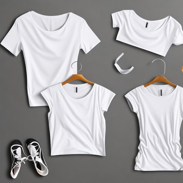 T-Shirt blanco Mockup Set Front Back y Side View 3D Perfecto para el diseño gráfico de obras de arte