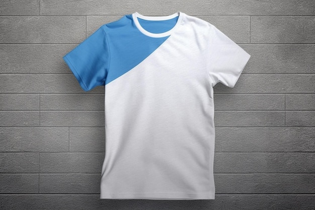 T-shirt branca e azul com um triângulo azul à frente