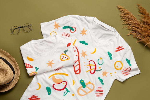 T-shirt branca lisa pintada com design colorido