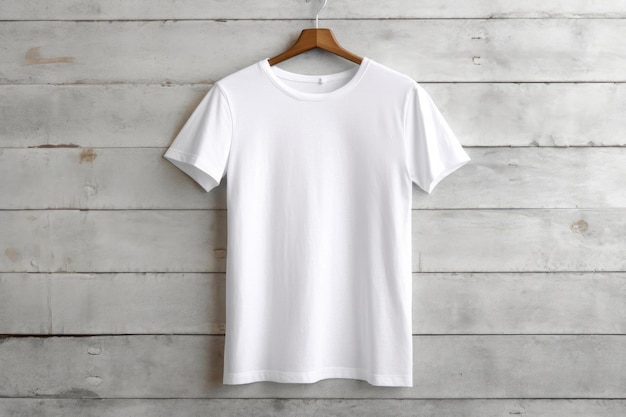 T-shirt branco em gancho de madeira Template de maquete de t-shirt branco gerado