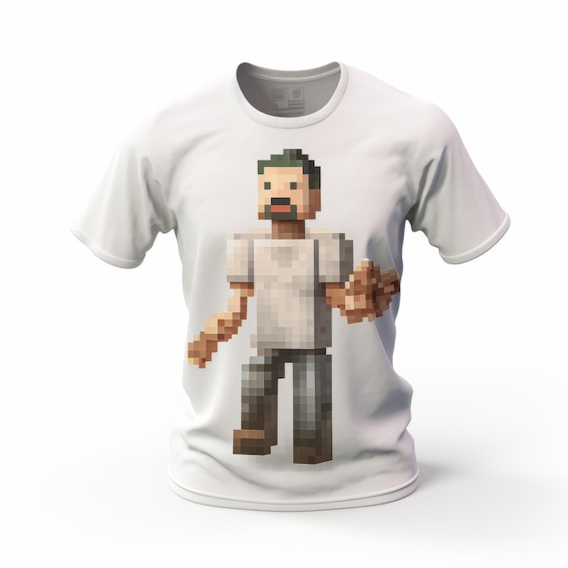 Foto t-shirt branco masculino com personagem minecraft renderizado de forma realista