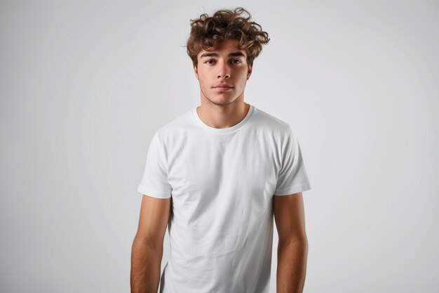 T-Shirt Branco Mockup Estúdio de Fotografia Modelo Masculino IA Generativa