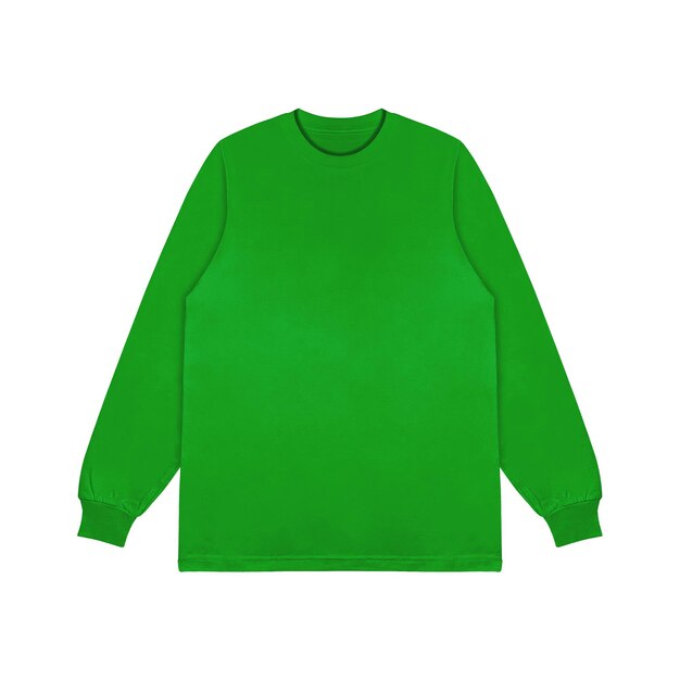 T-shirt branco verde de mangas longas na frente e na parte de trás Modelo de manga longa plana