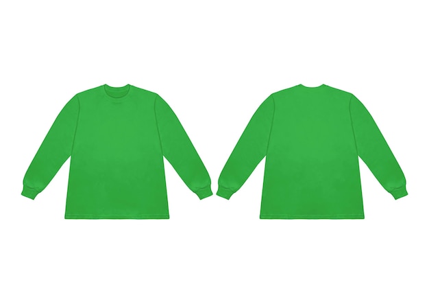 T-shirt branco verde de mangas longas na frente e na parte de trás Modelo de manga longa plana