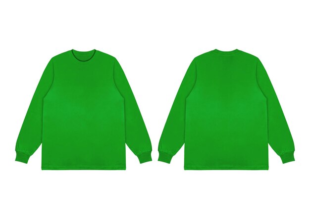 T-shirt branco verde de mangas longas na frente e na parte de trás Modelo de manga longa plana