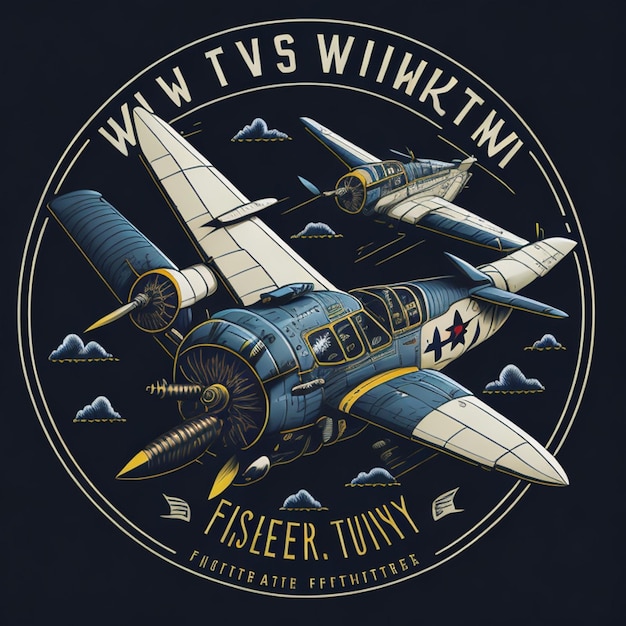 T-shirt de avião de combate da Segunda Guerra Mundial no estilo de ilustrações botânicas detalhadas