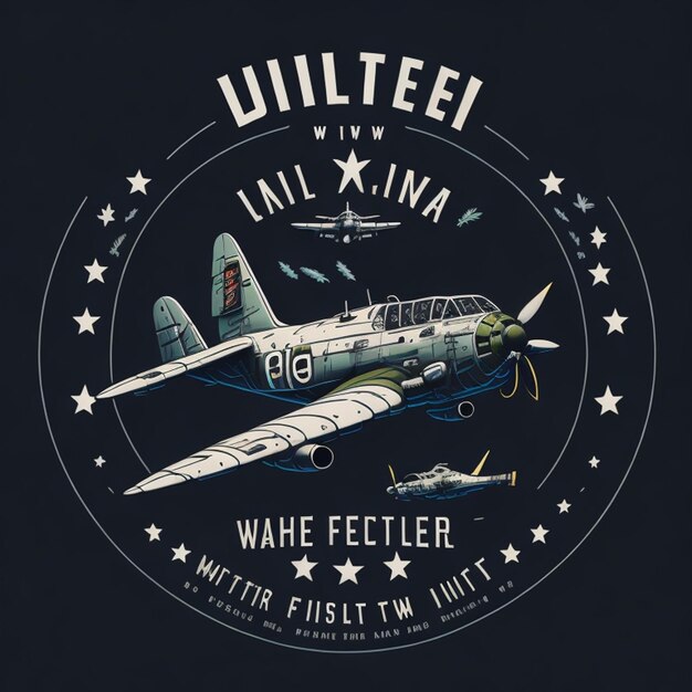 Foto t-shirt de avião de combate ww2 desenho de círculo no estilo de detai