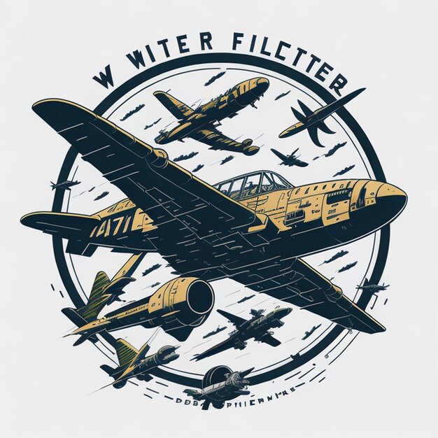 Foto t-shirt de avião de combate ww2 desenho de círculo no estilo de detai