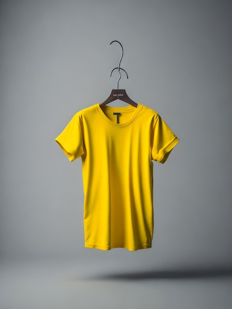 T-shirt de cor criativa Mockup com gancho em fundo amarelo renderização 3D